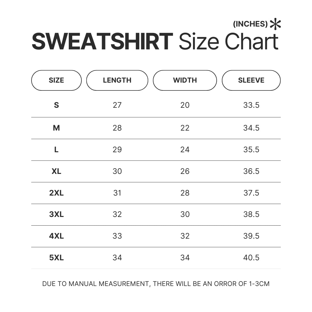Sweatshirt Size Chart - Ghibli Europe Store