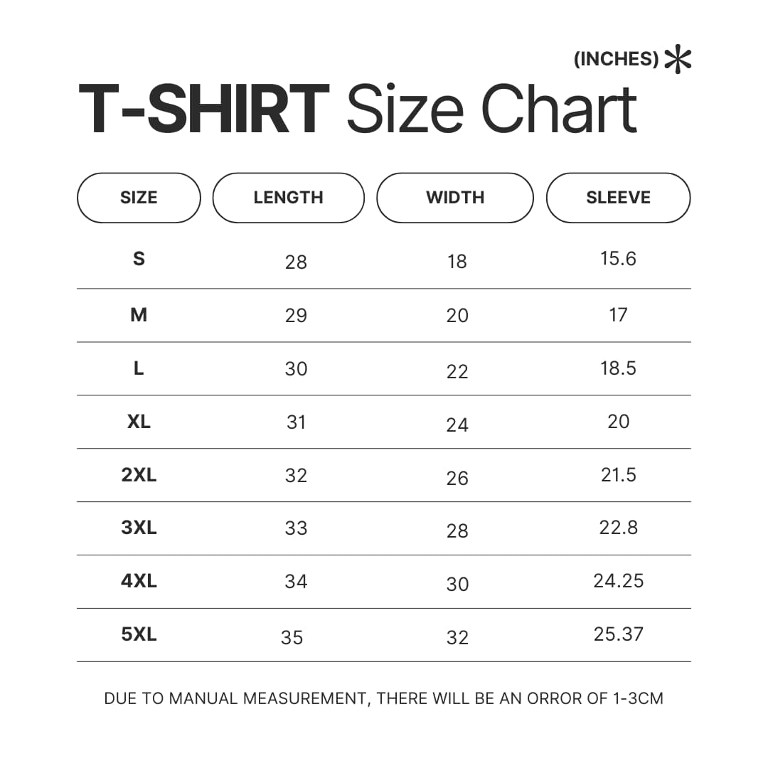 T shirt Size Chart - Ghibli Europe Store