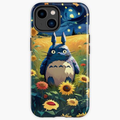 Totoro In A Sunflower Field With Starry Night Background Iphone Case