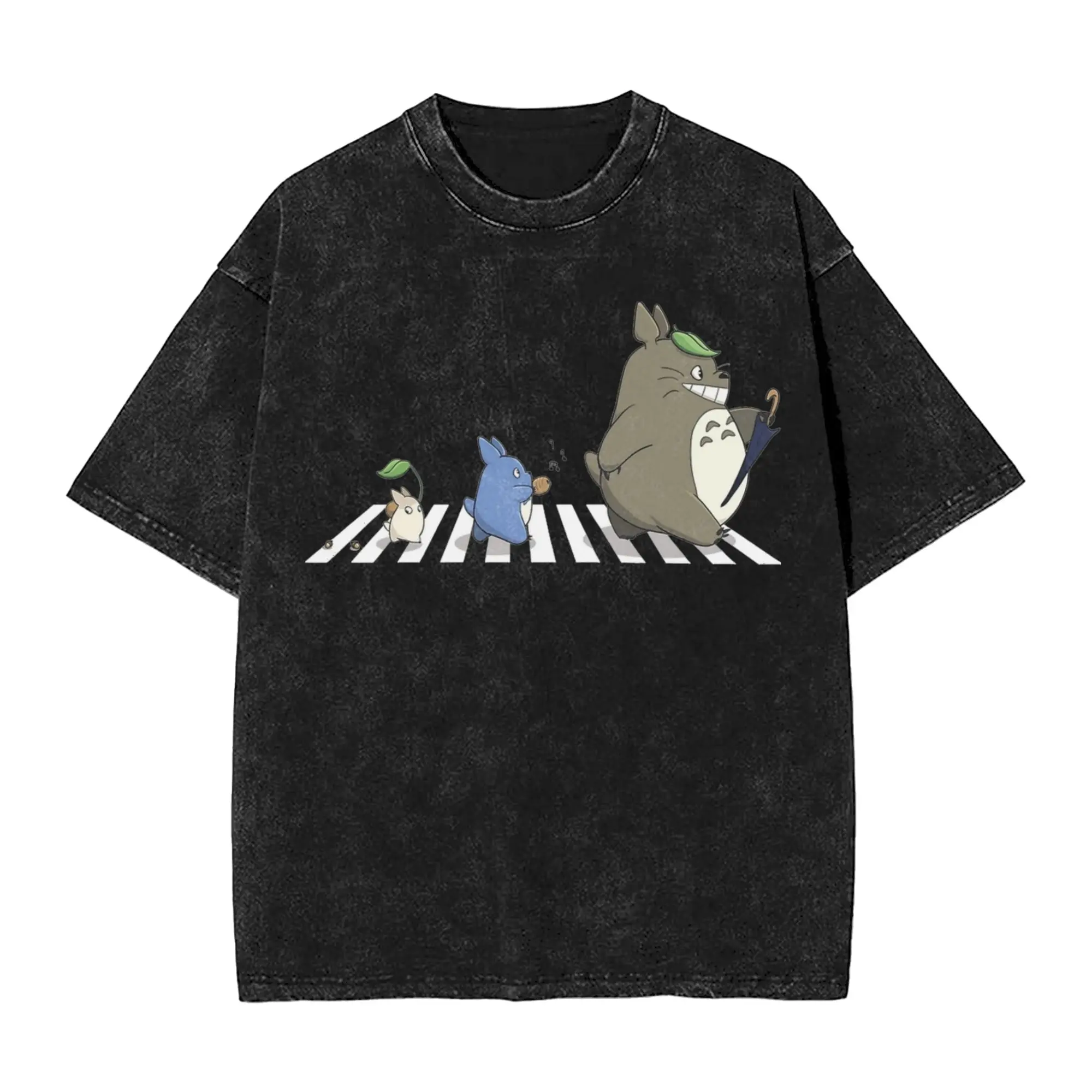 Totoro-Miyazaki Anime T Shirts Hip Hop Washed 100% Cotton Harajuku T-Shirts Retro Men Women Tops Streetwear Summer Tee Shirt 18