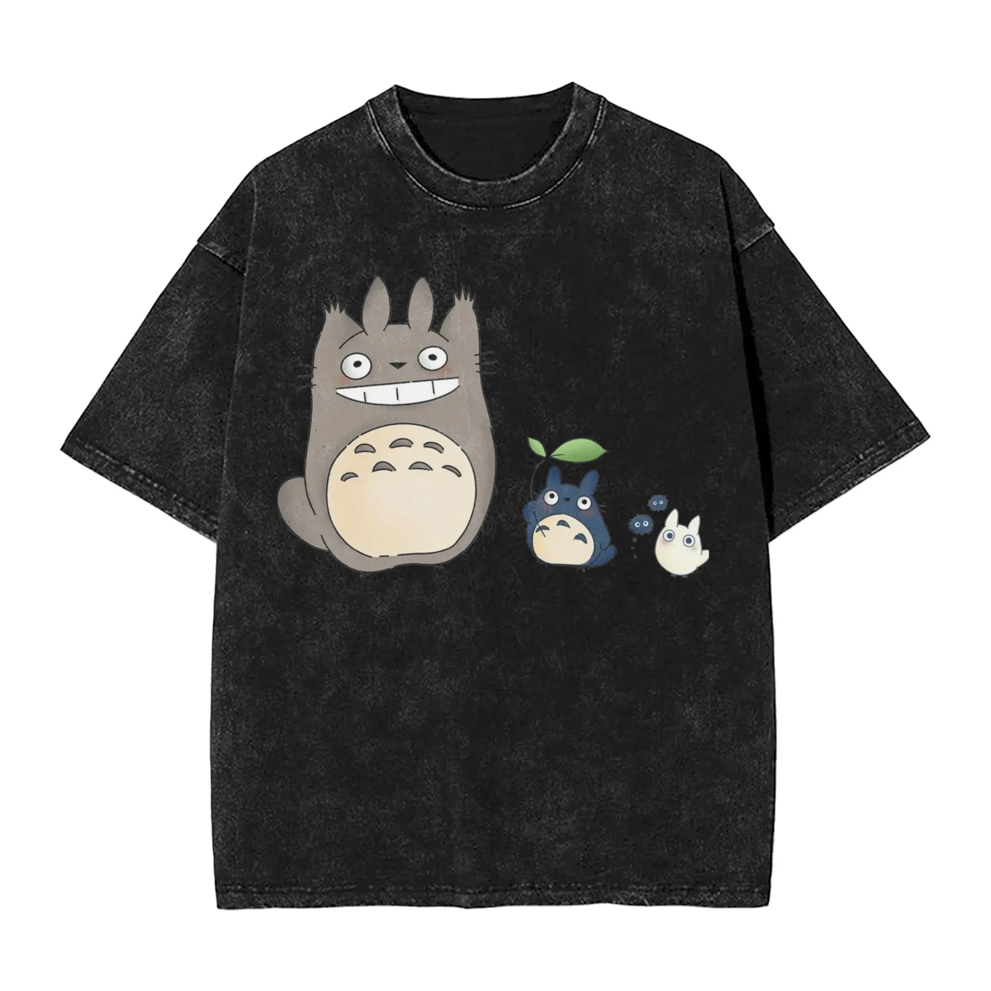 Totoro-Miyazaki Anime T Shirts Hip Hop Washed 100% Cotton Harajuku T-Shirts Retro Men Women Tops Streetwear Summer Tee Shirt 20