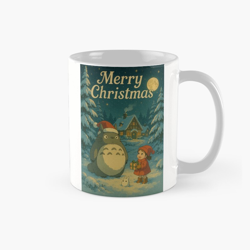 Totoro And Girl Celebrate Christmas Under Full Moon Mug